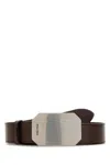 Miu Miu Leather Belt With Adjustable Length And Rectangular Buckle In Brown