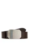 Miu Miu Leather Belt With Adjustable Length And Rectangular Buckle In Brown