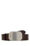 Miu Miu Leather Belt With Adjustable Length And Rectangular Buckle In Brown