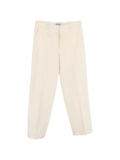 Pre-owned Miu Miu Belt-loop Cotton Trousers In Neutral