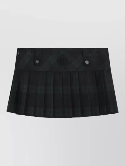 Miu Miu Belt Loop Skirt Button Detail Pleated In Black