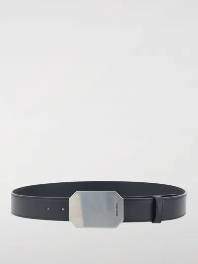 Miu Miu Octagonal Buckle Leather Belt In Black