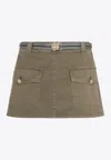 Miu Miu Belted Mini Skirt In Green