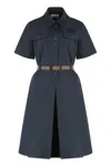 Miu Miu Mc Panama Night Blue Dress With Pockets In Blue
