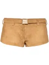 Miu Miu Suede Belted Shorts In Neutrals