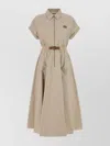 Miu Miu Belted Waist Shirt Dress With Short Sleeves In Neutral