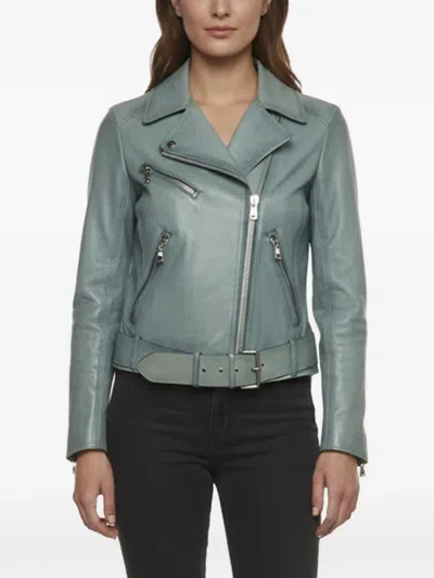 Pre-owned Miu Miu Belted Zip-up Rider Jacket In Blue