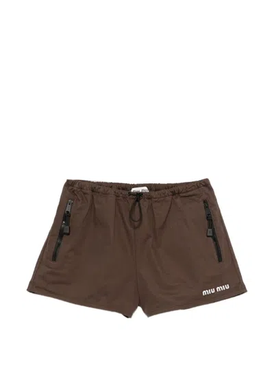 Miu Miu Bermuda In Fabric With Distinctive Logo In Multi