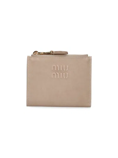 Miu Miu Bi-fold Logo Wallet In Brown