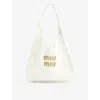 MIU MIU MIU MIU BIANCO/NATURALE LOGO-EMBROIDERED COTTON-KNIT TOTE BAG