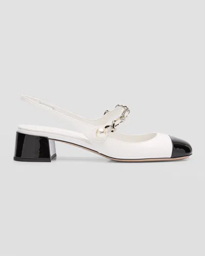 Miu Miu Bicolor Cap-toe Mary Jane Pumps In Bianco Ner