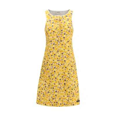Miu Miu Bicolor Cotton Casual Dress In Yellow