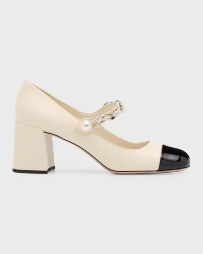 Miu Miu Bicolor Leather Mary Jane Pumps In Avorioner