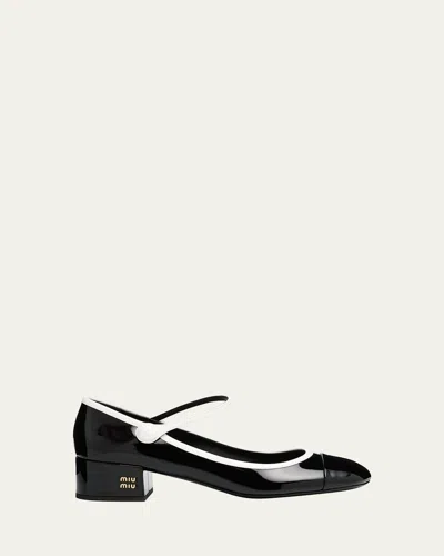 Miu Miu Bicolor Patent Leather Block-heel Mary Jane Pumps In Multi