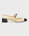 Miu Miu Leather-trimmed Raffia Slingback Mary Janes In Naturale Nero