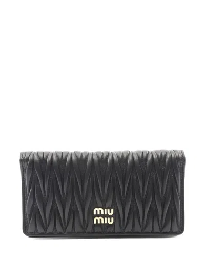 Pre-owned Miu Miu Bi-fold Leather Wallet In Black
