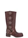 Miu Miu Stivali Buckle-detailed Leather Knee Boots In Brown