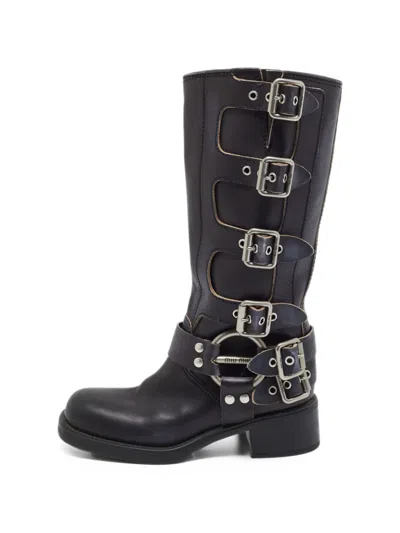 Pre-owned Miu Miu Biker Buckled Boots In Black
