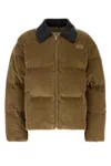 Miu Miu Corduroy Padded High Collar Down Jacket In Brown