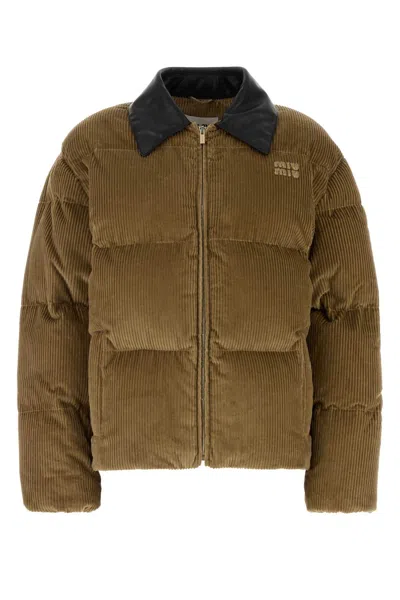 Miu Miu Biscuit Corduroy Down Jacket In Brown