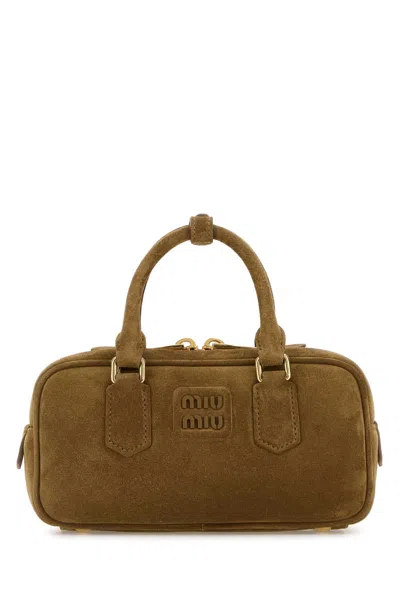 Miu Miu Biscuit Suede Arcadie Handbag In Green