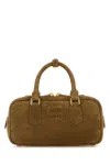 Miu Miu Biscuit Suede Arcadie Handbag In Green