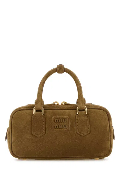 Miu Miu Biscuit Suede Arcadie Handbag In Green