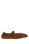 Miu Miu Suede Flat Ballerina Shoes With Ruched Detail In Brown