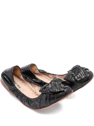 Pre-owned Miu Miu Bow Ballet Flats In Black