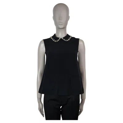 Pre-owned Miu Miu Black Acetate 2013 Crystal Trim Sleeveless Blouse Shirt 38 Xs