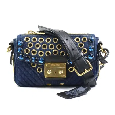 Pre-owned Miu Miu Black Blue Denim Leather Shoulder Bag ()
