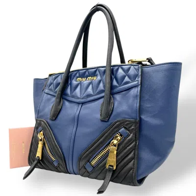 Pre-owned Miu Miu Black Blue Leather Handbag Tote Bag () In Multi