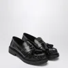 Miu Miu Black Brushed Leather Loafers With Tassels In Black