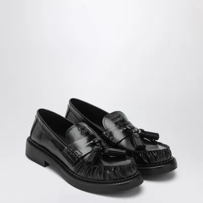 Miu Miu Black Brushed Leather Loafers With Tassels