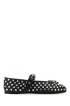 Miu Miu Studded Leather Ballerina Shoes In Black