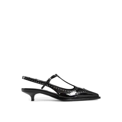 Miu Miu Black Calfskin Mid Heel Pumps
