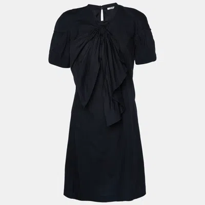 Pre-owned Miu Miu Black Cotton Bow Neck Detail Mini Dress S