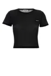 Miu Miu Cotton T Shirt Crew Neck Cropped Sheer In Black