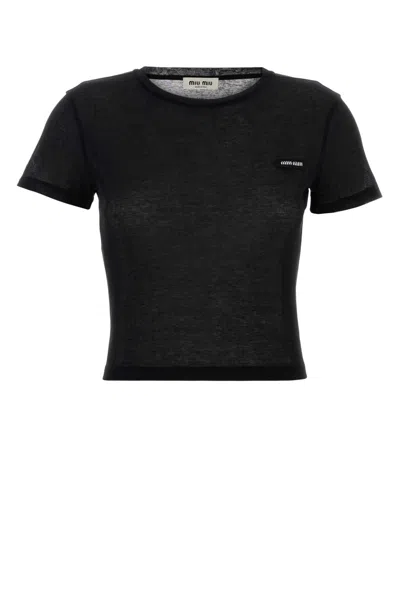 MIU MIU BLACK COTTON T-SHIRT