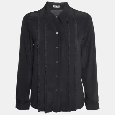 Pre-owned Miu Miu Black Crepe Lace Trimmed Shirt Blouse S