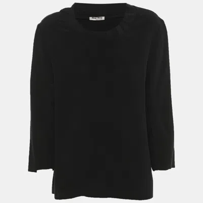 Pre-owned Miu Miu Black Crepe Ruffled Long Sleeve Tops M