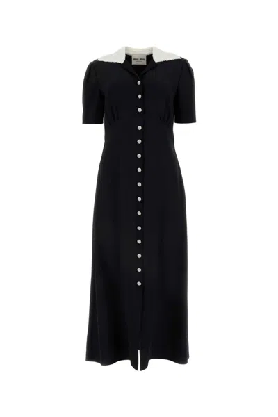Miu Miu Black Crepe Shirt Dress In Animal Print