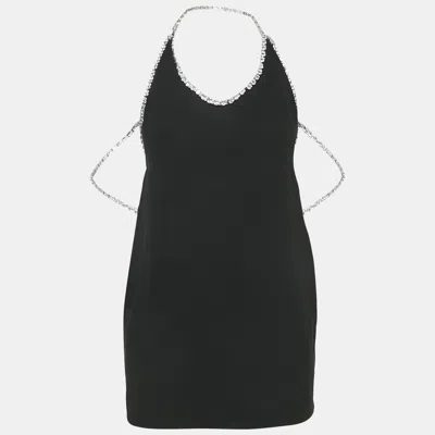 Pre-owned Miu Miu Black Crystals Embellished Neckline Cady Dress S