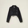 Miu Miu Black Denim Blouson Jacket In Black