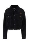 Miu Miu Cropped Jacket With Long Sleeves And Frayed Hem In Black