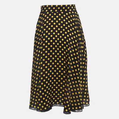 Pre-owned Miu Miu Black Dotted Silk Lace Trimmed Midi Skirt M