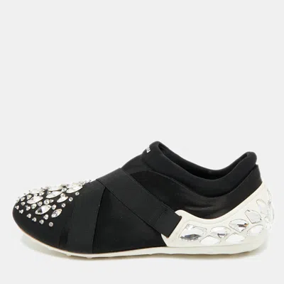 Pre-owned Miu Miu Black Elastic And Nylon Crystal Embellished Slip On Sneakers Size 38