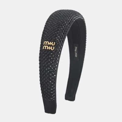 Pre-owned Miu Miu Black Fabric Crystals Embellished Headband