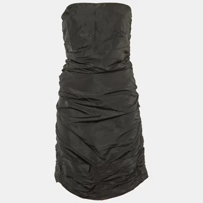 Pre-owned Miu Miu Black Faille Ruched Strapless Dress M
