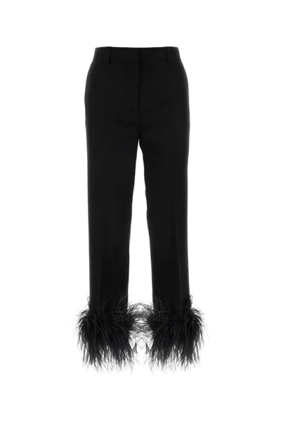 MIU MIU BLACK FEATHER-TRIMMED TROUSERS